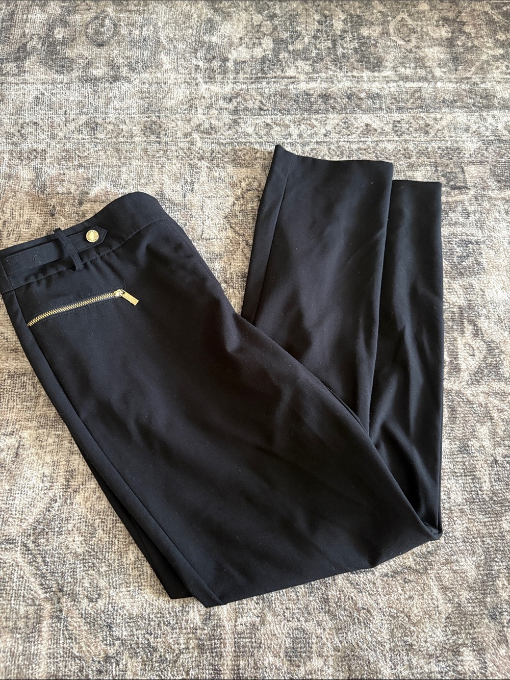 Calvin Klein Black Straight Leg Pants with Gold Zip Detail